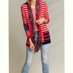 Cabi Picnic Cardigan #5446 cranberry crush gorgeous fun bright stripe sweater Lg